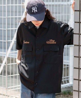 WEGO 【ユニセックス着用ITEM】刺繍ロゴツイルワークシャツ ブラック