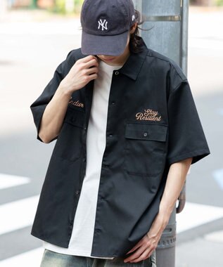 WEGO 【ユニセックス着用ITEM】刺繍ロゴツイルワークシャツ ブラック