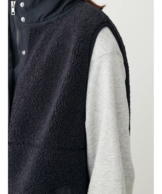 Green Parks ボアミドル丈ベスト Black