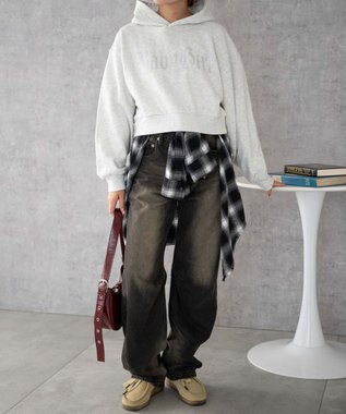 WEGO ラインストーンショートプルパーカー ライトグレー