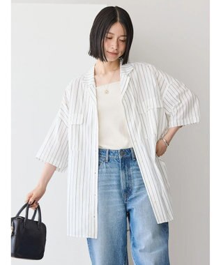 AMERICAN HOLIC 接触冷感＋ＵＶカットＷポケットＢＩＧシャツチュニック Stripe Ivory