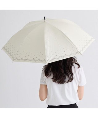 MOONBAT 晴雨兼用日傘 長傘 スカラ刺繍柄プリント／遮光 遮熱 UV オフホワイト