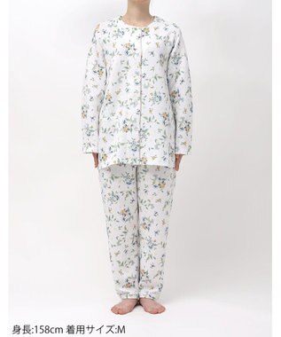 WACOAL ワコール_リラックス＆スリープ パジャマ キルトニット素材(本体) あったか 長袖 長ズボン ミントン レディース NDW458 /ワコール ホワイト