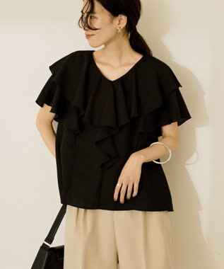 AMERICAN HOLIC イージーケアフリルシャツ Black