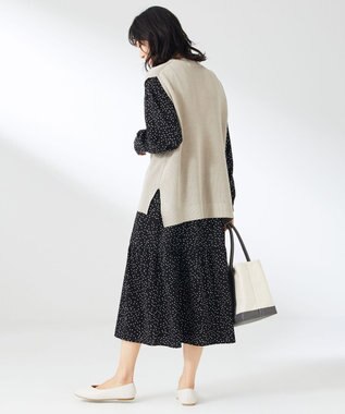 ANY 【セットアイテム】ニットベスト×ワンピース SET グレージュ×ブラックドット