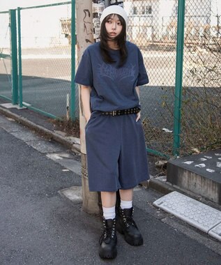 WEGO 【ユニセックス着用ITEM】ピグメントグラフィックショーツ ネイビー