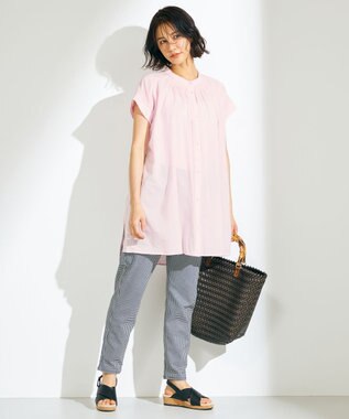 ANY 【洗える】シャーリングチュニック ブラウス ピンク系