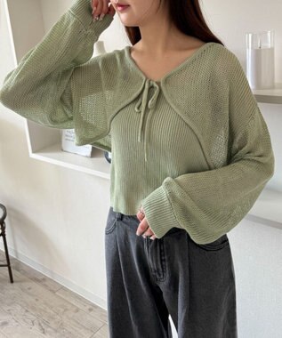 WEGO アンサンブルメッシュリボンカーディガン グリーン