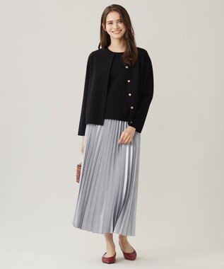 自由区 L 【アンサンブル対応・洗える】レーヨンストレッチ7分袖 ニット ブラック