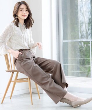 Tiaclasse L 【新色追加・洗える】センタープレスワイドパンツ モカ