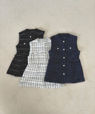 Feroux 【洗える】ラメツイード ジレ ネイビー系1