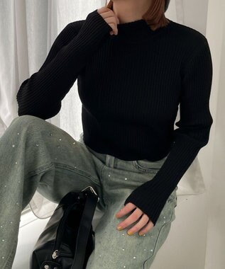 WEGO リブハイネックショートニット ブラック