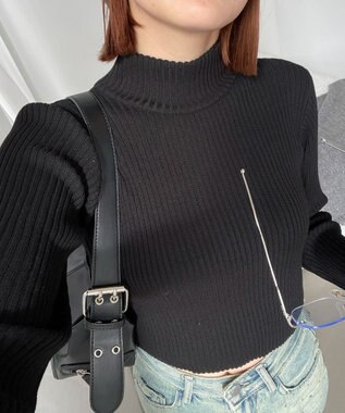 WEGO リブハイネックショートニット ブラック