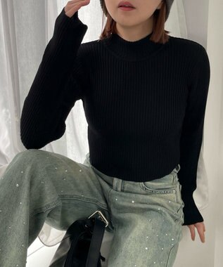 WEGO リブハイネックショートニット ブラック