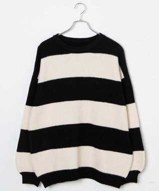 WEGO ボーダーフラッフィービッグニット ブラックボーダー