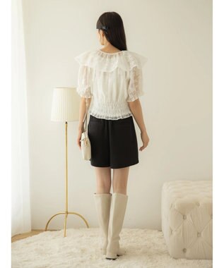 earth music&ecology 衿付きフラワーブラウス Off White