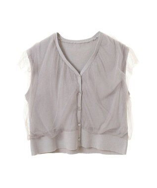 earth music&ecology チュールドッキングノースリカーディガン Light Gray