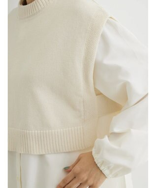 Green Parks ＳＥＴ２点　ニットベスト＋シャツワンピース Off White
