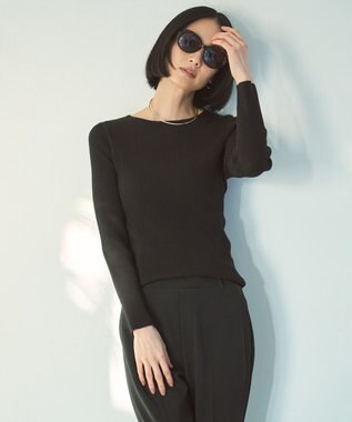 UNFILO マイビューティ リブボートネック ニット ブラック