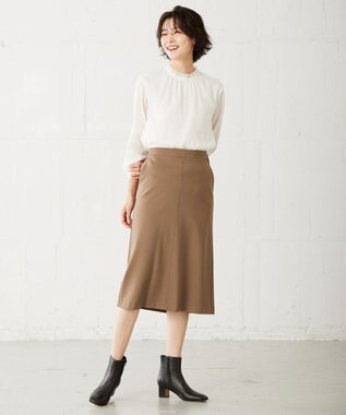 J.PRESS LADIES 【洗える】 バーズアイジャージー ナロー スカート ブラウン系