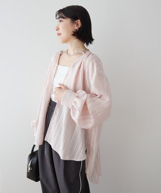 Green Parks ドロストネックシアーストライプチュニック Pink