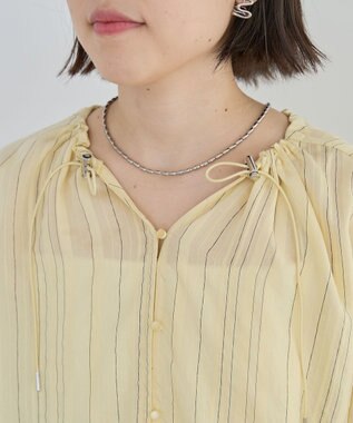 Green Parks ドロストネックシアーストライプチュニック Yellow