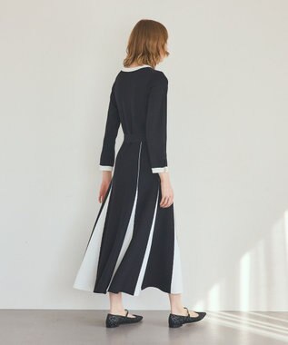 GRACE CONTINENTAL ニットバイカラージャガードワンピース ブラック