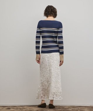GRACE CONTINENTAL ラメボーダーニットトップ ネイビー
