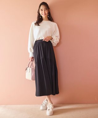 ANY SIS 【洗える・2SET】ダンボール プルオーバー×ギャザー スカート アイボリー×ブラック