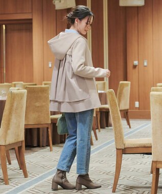 Tiaclasse 【洗える】異素材ドッキングフーディー ライトベージュ