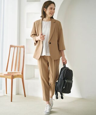 組曲 【美シルエット・ストレッチ・シワになりにくい】オシャクロス テーパードパンツ ベージュ系