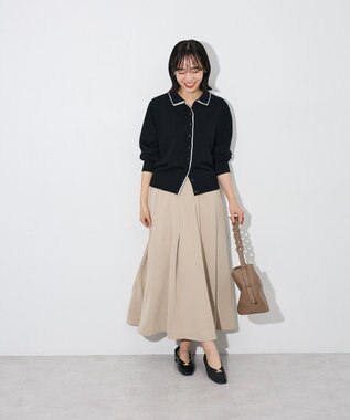 Green Parks ここちニット衿付き配色プルオーバー Black