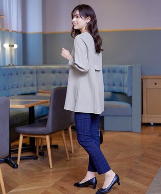 Tiaclasse 【ダブルストレッチ・洗える】バックベルトチュニックブラウス グレー