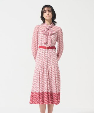 GRACE CONTINENTAL モノグラムプリントレイヤードワンピース レッド