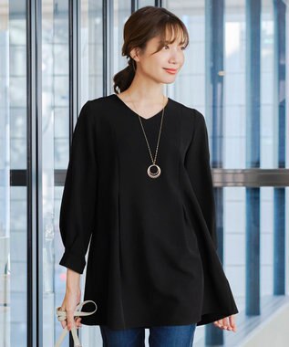Tiaclasse 【ダブルストレッチ・洗える】バックベルトチュニックブラウス ブラック