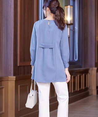 Tiaclasse 【ダブルストレッチ・洗える】バックベルトチュニックブラウス ブルー