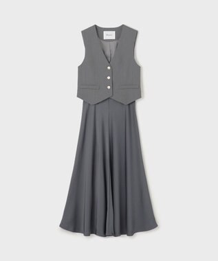 GRACE CONTINENTAL サテンコンビジレワンピース グレー