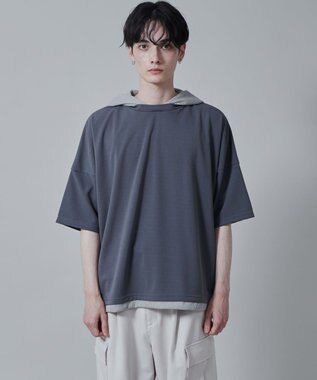 WEGO フェイクレイヤードフードT（S） ダークグレー