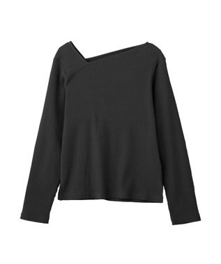 earth music&ecology アシメネックリブプルオーバー Black