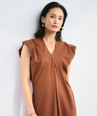 BEIGE， 【洗える】SCALA / コットンリネンボリュームスリーブワンピース Brown