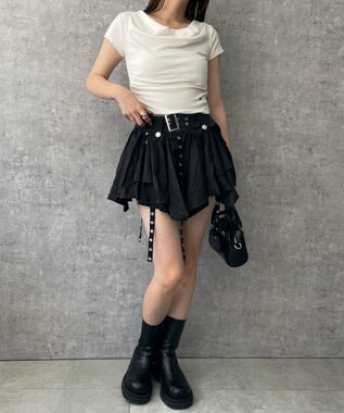 WEGO ベルト付きフリルアイレットスカート ブラック