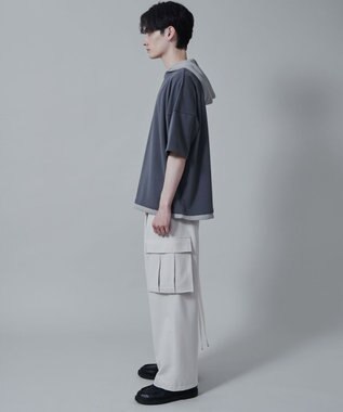 WEGO フェイクレイヤードフードT（S） ダークグレー