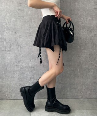WEGO ベルト付きフリルアイレットスカート ブラック
