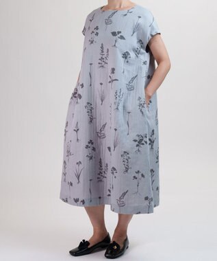 muuc 【ゆったりシルエットで涼しく上品】植物の影絵プリント ワンピースドレス グレー