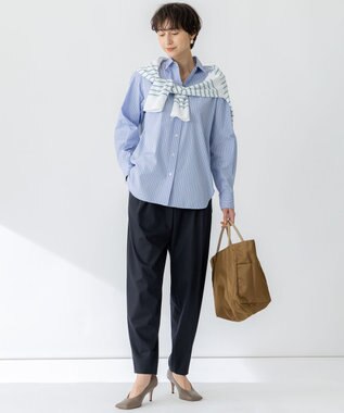 23区 S 【CLASSY.5月号掲載/洗える】CANCLINI ベーシック シャツ ブルー×イエローストライプ