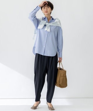 23区 L 【CLASSY.5月号掲載/洗える】CANCLINI ベーシック シャツ ブルー×イエローストライプ