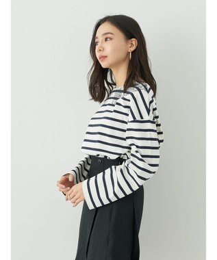 earth music&ecology レースプリントボーダープルオーバー Border Navy