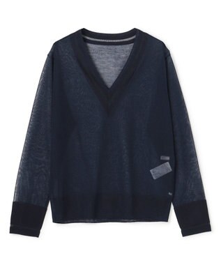 BEIGE， GOVERNOR / シアー Vネックチルデンニット Navy