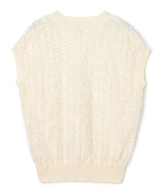 BEIGE， LYCORIS / カットフリンジ Vネックニット Ecru