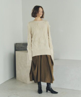 YECCA VECCA スター柄フリンジルーズニット Ivory